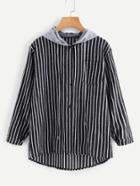 Romwe Contrast Hooded Striped Dip Hem Shirt