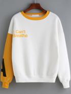 Romwe Yellow White Round Neck Letters Print Sweatshirt