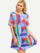 Romwe Multicolor Grometric Print Shift Dress