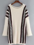 Romwe Vintage Patterned Loose Sweater Dress