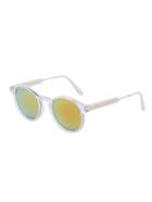 Romwe Yellow Mirrored Lenses Clear Frame Round Sunglasses