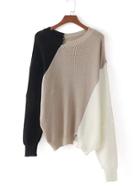 Romwe Color Block Asymmetrical Sweater