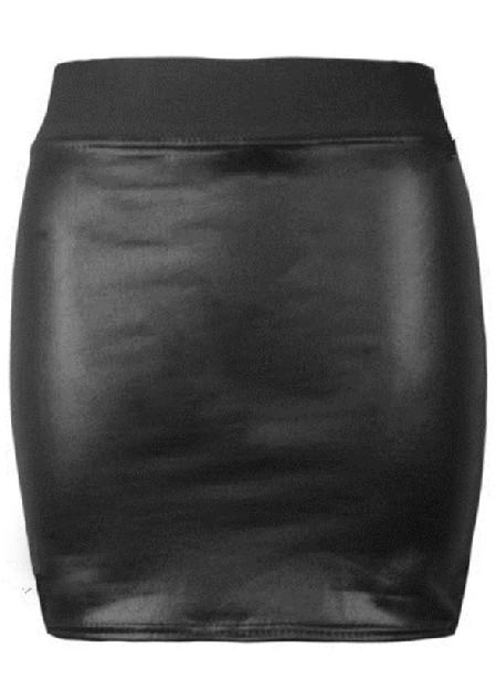 Romwe Black Elastic Bodycon Pu Leather Skirt
