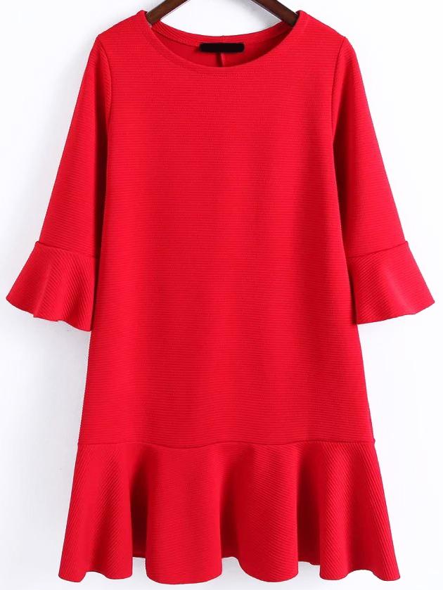 Romwe Dropped Waist Ruffle Cuff Shift Dress