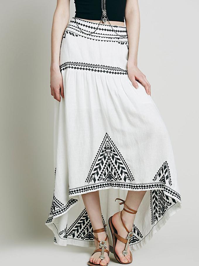 Romwe High Low Embroidered Skirt