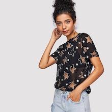 Romwe Sheer Star Pattern Tee
