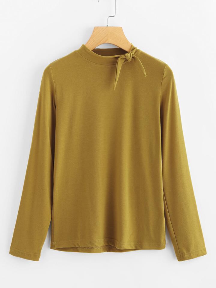 Romwe Knot Detail Neck Tee