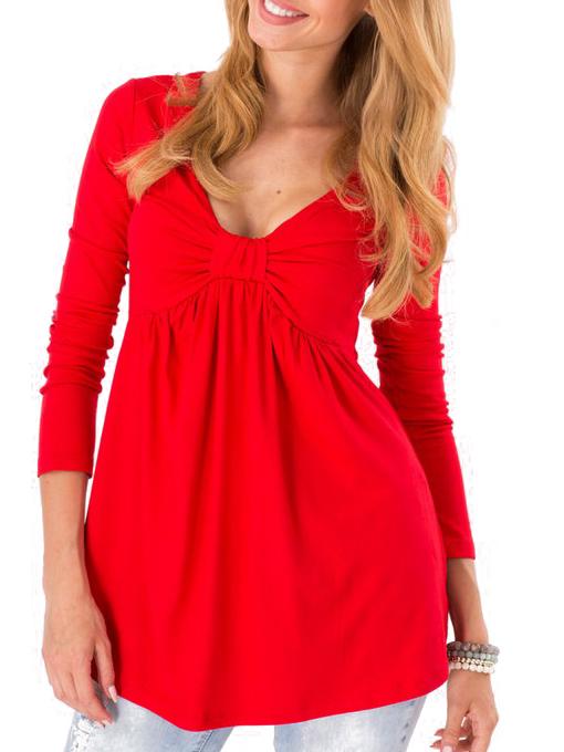 Romwe Deep V Neck Loose Red T-shirt