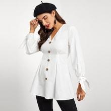 Romwe Knot Cuff Boxed Pleated Blouse