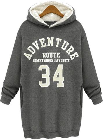 Romwe Hooded Adventure 34 Print Grey Dress