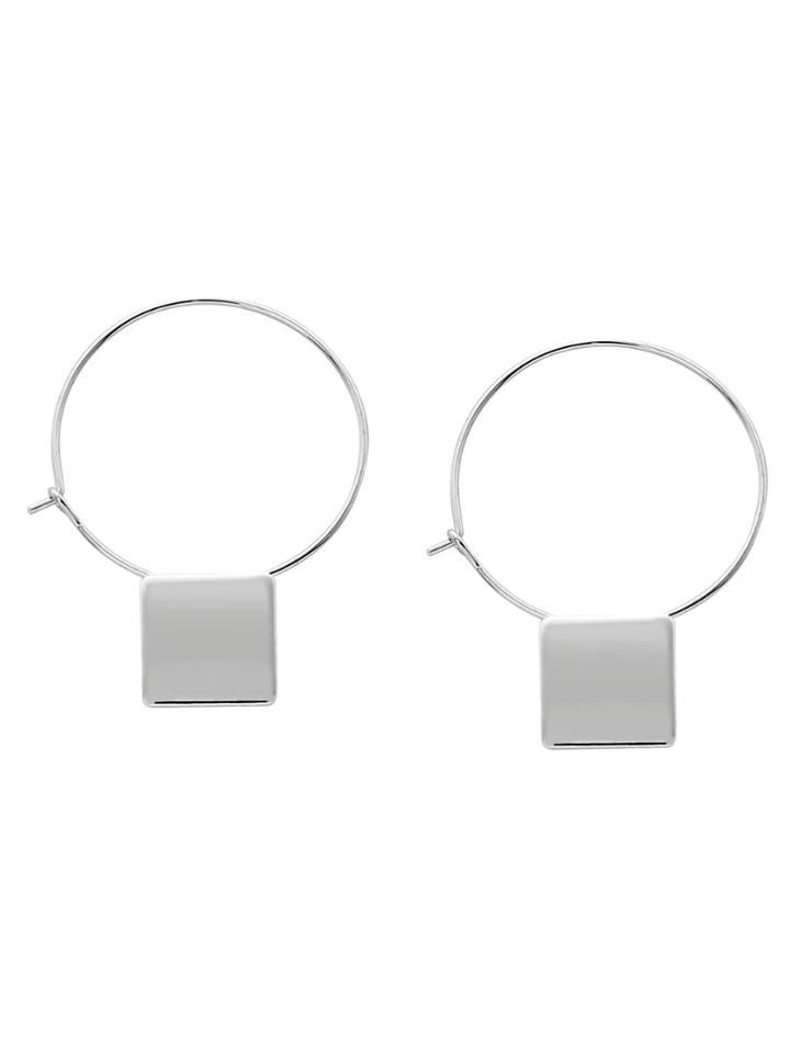 Romwe Silver Square Pendant Hoop Earrings