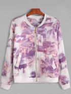 Romwe Multicolor Printed Zip Up Pockets Jacket