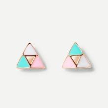 Romwe Patchwork Triangle Stud Earrings