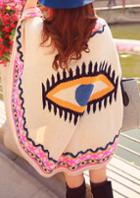Romwe Eye Embroidered Multicolored Knit Cardigan