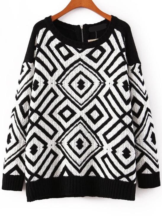 Romwe Aztec Print Sweater With Zipper