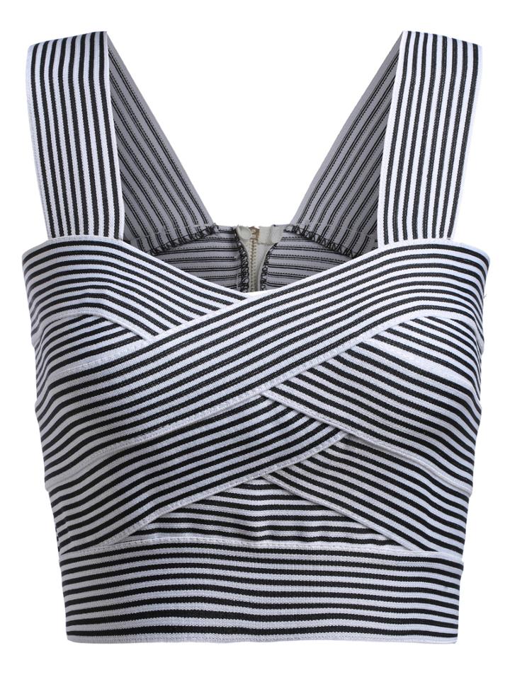Romwe Strap Striped Black Cami Top