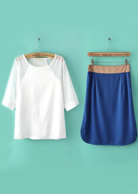 Romwe Short Sleeve Chiffon Top With Slit Skirt