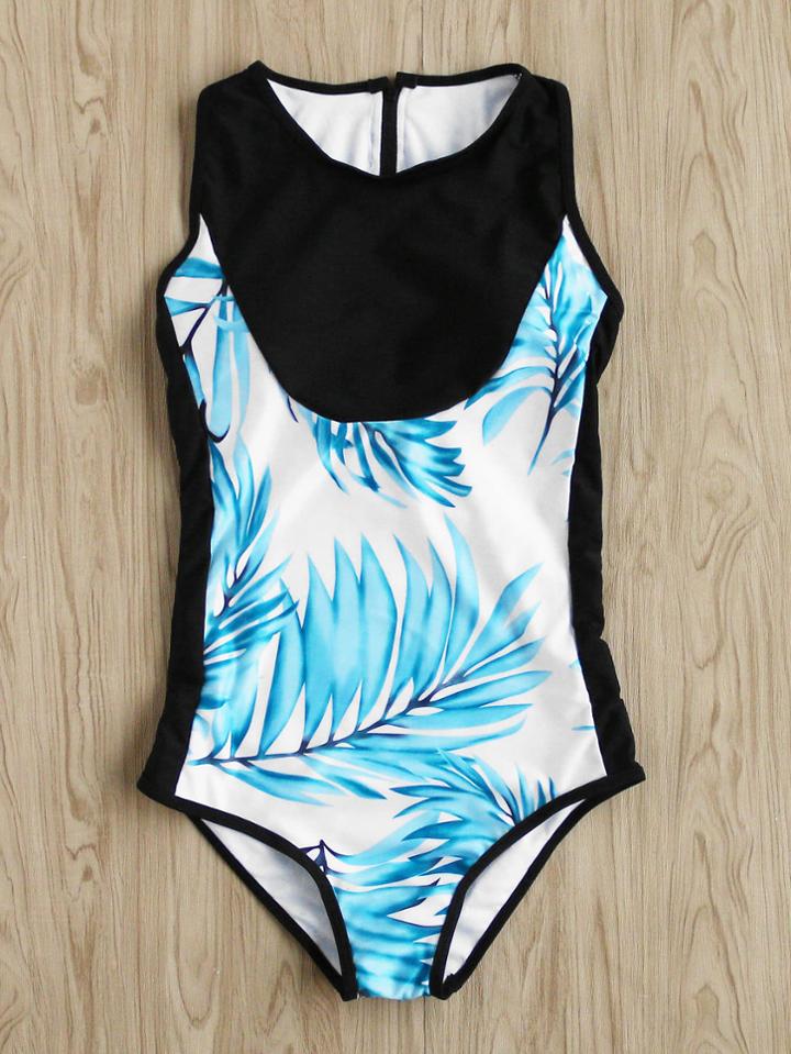 Romwe Jungle Print Zipper Back Swimsuit