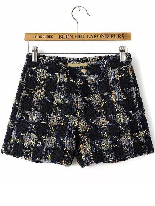 Romwe Plaid Tweed Shorts