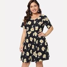 Romwe Plus Floral Button Dress