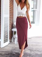 Romwe Halter Lace Top With Wraped Maroon Skirt