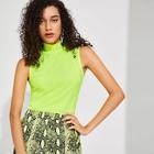 Romwe Mock Neck Neon Sleeveless Top