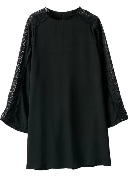 Romwe Lace Long Sleeve Black Dress
