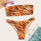 Romwe Tiger Print Bandeau Bikini Set