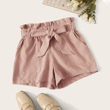 Romwe Paperbag Waist Pocket Patched Shorts