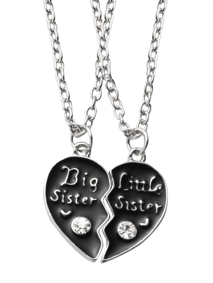 Romwe Black Personalised Engraved Breakable Heart Necklaces