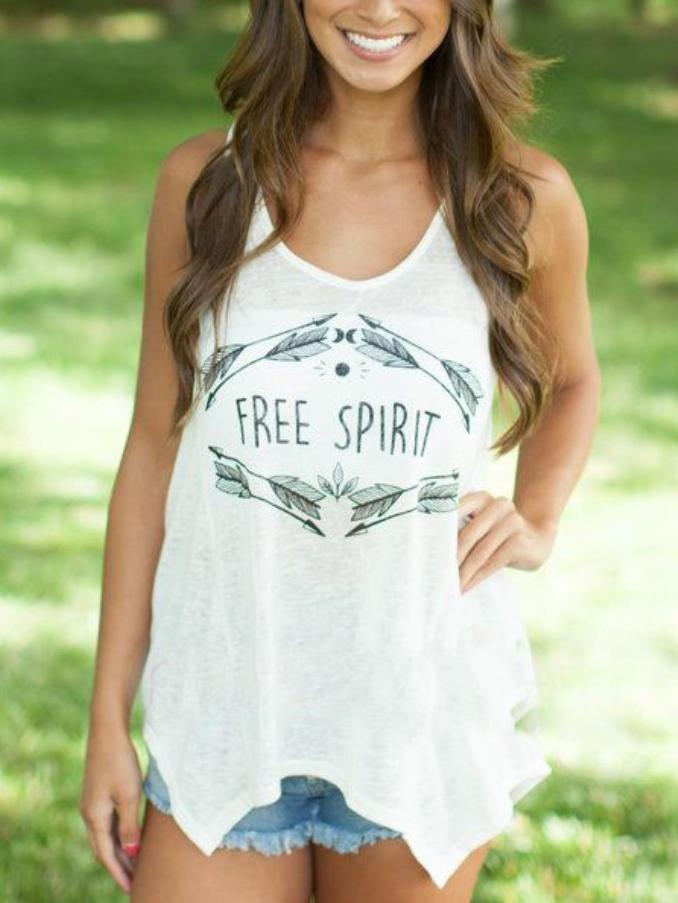 Romwe Arrow Print Racerback Asymmetric Tank Top