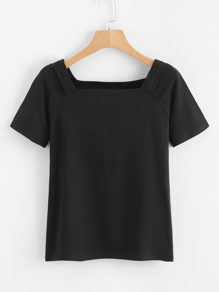 Romwe Raglan Sleeve Solid Tee
