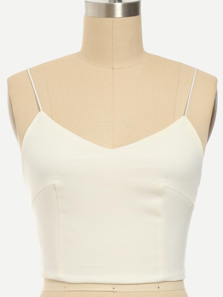 Romwe White Spaghetti Strap Zip Back Crop Top