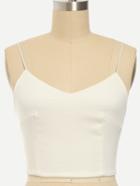Romwe White Spaghetti Strap Zip Back Crop Top