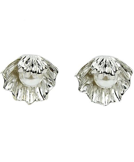 Romwe Silver Mussel Pearl Stud Earrings