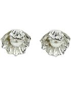 Romwe Silver Mussel Pearl Stud Earrings