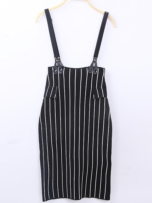 Romwe Strap Vertical Striped Black Dress
