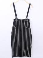 Romwe Strap Vertical Striped Black Dress