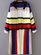 Romwe Multicolor Striped Open Front Long Cardigan