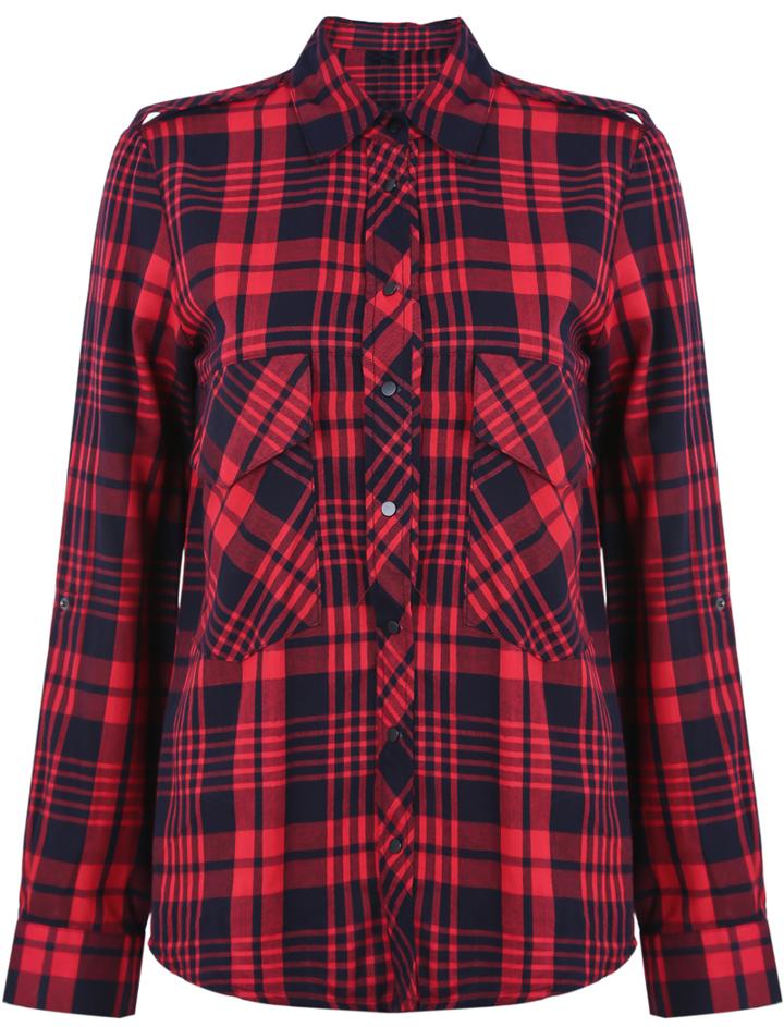 Romwe Check Print Red Blouse