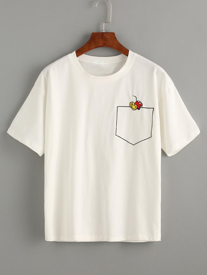 Romwe White T-shirt With Embroidery