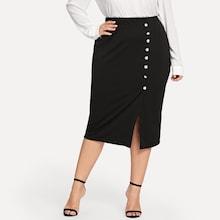 Romwe Plus Button Decoration Split Detail Skirt