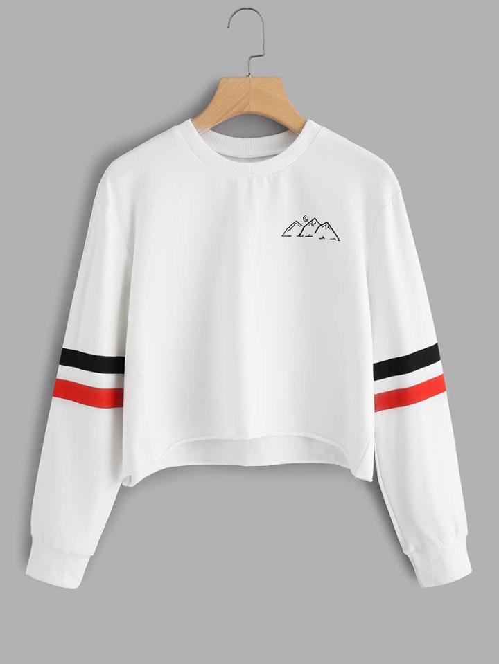 Romwe Graphic Print Varsity Striped Sweatshirt