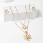 Romwe Snowflake Pendant Layered Necklace & Earrings Set