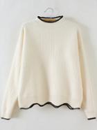 Romwe White Contrast Trim Crew Neck Scalloped Hem Sweater