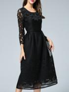 Romwe Black Round Neck Length Sleeve Contrast Gauze Dress