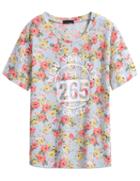 Romwe Floral 265 Print Sky Blue T-shirt