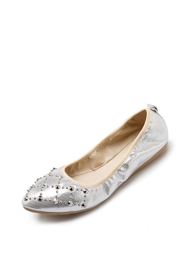 Romwe Studded Decorated Pu Flats