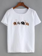 Romwe Elephant Embroidered T-shirt