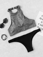 Romwe Halter Cut Out Mix & Match Bikini Set